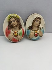 Vintage Mary Jesus Wall Plaques Chalk Ware Religious See Note picture