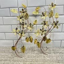 VTG Home Interior Homco Brass Metal Wall Decor Flowers & Leaves Set Of 2 picture