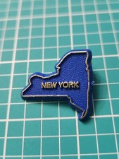 Vtg New York State Shaped Blue Plastic Lapel Pin picture