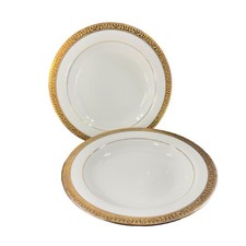 Royal Gallery Gold Deep Dish Plates Macy 1991 Porcelain Made In Sri Lanka Set 2 picture