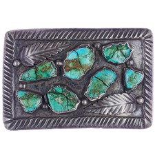 c1960's Vintage Zuni sterling silver turquoise nugget belt buckle picture