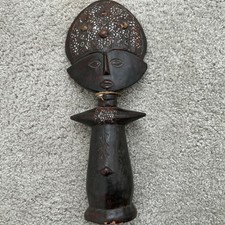 Vintage Akuaba Fertility Doll Ghana Carved Wood African Art 15 Inches tall picture