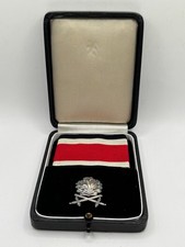 WWII GERMAN 1939 KNIGHTS CROSS OAKLEAVES SWORDS 1957 VERSION 925 SILVER CASED picture