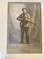 Antique Cabinet Card Photo Hunter w Shotgun Pipe Brainerd Minnesota c1900 picture