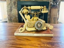 Vintage French Provincial Brass & Cream WORKING Rotary Desk Telephone picture