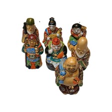 Vintage KUTANI Gods of Good Luck Figures Moriage Satsuma Gold Trim Japanese (7) picture
