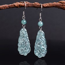 Natural Grade A Jadeite Jade Ruyi S925 Silver Inlaid Jade Earrings Certificate picture