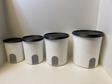 Tupperware NEW One-Touch Reminder Canister Set of 4with black seals picture