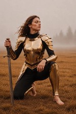 Women's Golden Medieval Plate Armor Costume Custom Handmade Female Knight picture