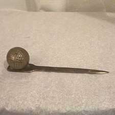 Vintage Solid Brass Golf Ball Paperweight Letter Opener Heavy Desk Accessory 8” picture