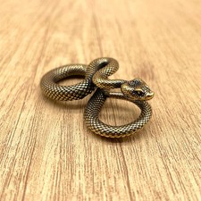 Vintage Coiled Snake Keychain Brass Serpent Key Holder EDC Pocket Collectible picture