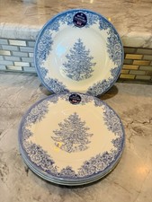 Royal Stafford Blue Christmas Tree Salad Plates Set of 4 Made in England 8 1/4” picture