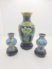 Vintage Miniature Cloisonne Vases Lot of 3 - Floral Brass picture
