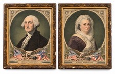 George & Martha Washington Framed Portrait Prints Pair 11.5x15.5 Vintage picture
