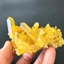 Healing Mineral Specimen Natural Aura Yellow Citrine Crystal Titanium Cluster US picture