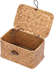 Small Decorative Box Natural Seagrass Box with Lid, 6.1
