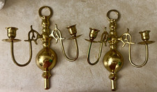 Vintage Style Brass Double Arm Wall Candle Sconces Pair Colonial Decor picture