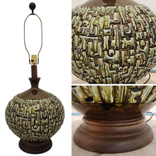 Vintage Mid-Century Modern Brutalist Studio Pottery Ceramic Table Lamp Lg Scale picture