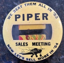 VTG PIPER Airplane 1953 Sales Meeting Pinback Name Tag Sell More In 54 RARE picture
