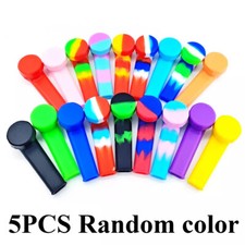 5PCS 3.4'' Mini Silicone Smoking Hand Pipe with Metal Bowl & Cap Lid Pocket Pipe picture