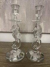 Never Used Waterford Crystal Seahorse Candlestick Pair, #158572, MSRP $370 picture
