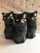 Blow Mold Halloween Black Cats Decoration DisplayYellow Eyes 11” Union  Lot Of 3 picture