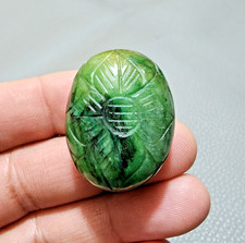 117 Crt Ultimate Rare Flower Carving Green Brazilian Emerald Oval Shape Gemstone picture
