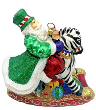 Reed & Barton Rocking Zebra Santa European Glass Christmas Ornament New Box 2004 picture