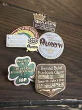 Set of vintage blackjack craps tournament pins Aladdin Riviera Frontier Dunes picture