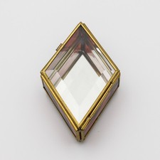 Vintage Via Vermont Stained Glass Brass Diamond Trinket Box Mirror Bottom 5.25