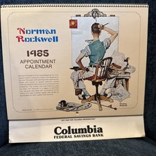 1985 NORMAN ROCKWELL spiral wall calendar NEW and Unused Columbia Fed Sav Bank picture