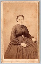 Antique Cdv Circa 1860s Gorgeous Lady In Dark Dress Seated With Braided Hair picture