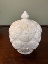 Vintage Westmoreland WG Milk Glass Old Quilt Covered Candy Dish Compote picture