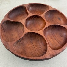 Vintage MCM Solid Teak Wood 7 Compartment Divided Lazy Susan Tray Aristocraft picture