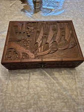 Vtg.Hand Carve Camphor Wood Chinese Trinket Chest/box. picture