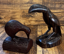 VINTAGE HAND CARVED WOODEN  KIWI AND TOUCAN BIRD STATUE LOT picture
