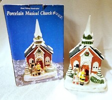 Vintage BADCOCK Holiday Porcelain Church Music Box Hand Painted With Box Retired picture