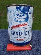 Can'd Ice Snowman 1940s ? 1950s? Metal Can Sealed Antique Advertising picture