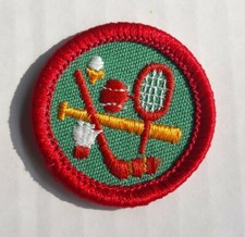 Vintage Girl Scout Junior SPORTS SAMPLER Badge Patch RED Border  picture
