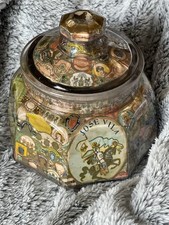 Antique Victorian Cigar Band Decoupage Glass Jar Hollow Folk Art Tampa Tobaccian picture