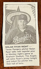 newspaper clipping Nolan Ryan Night at Anaheim Stadium - Retire Ryan’s Jersey picture