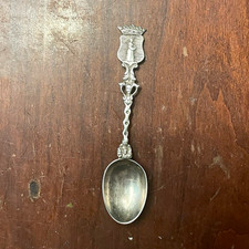 Engraved Silver Color Metal Spoon 7 in, Vintage Collectible Flatware Piece picture