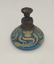 Antique Victorian Decorated Onion Design Blue Glass Ornate Perfume Bottle picture