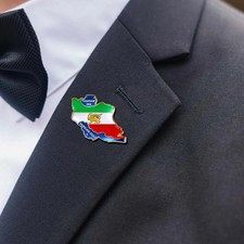 Historical Iran Flag Lapel Pin Lion & Sun Persian Empire Map Brooch Stainless St picture
