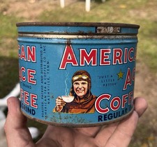 Antique 1930s American Ace Coffee Airplane Pilot Advertising Tin Nashville TN picture