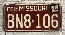 1962 Missouri Automobile License Plate w/ 1966 Tag BN8-106 picture