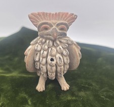 Vintage Aztec Mayan Mexican Folk Art Owl Pottery Clay Flute Whistle Works picture