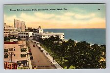 Miami Beach FL-Florida, Ocean Drive, Lummus Park and Hotels, Vintage Postcard picture