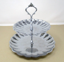 Vintage Two Tier Tidbit Serving Tray Chrome Scalloped Edge Cupcake Hong Kong picture