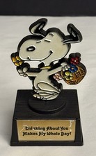 Aviva Handcrafted Snoopy Holding Flowers “Thinking About You” Trophy 1972 picture